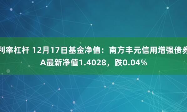   利率杠杆 12月17日基金净值：南方丰元信用增强债券A最新净值1.4028，跌0.04%