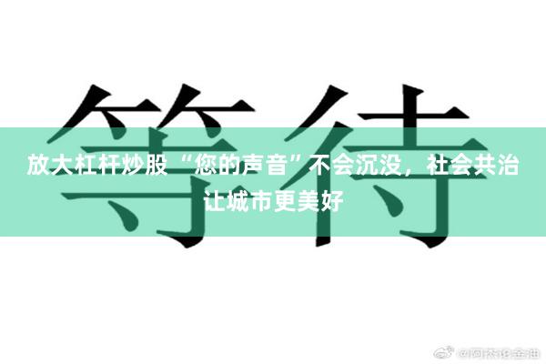   放大杠杆炒股 “您的声音”不会沉没，社会共治让城市更美好